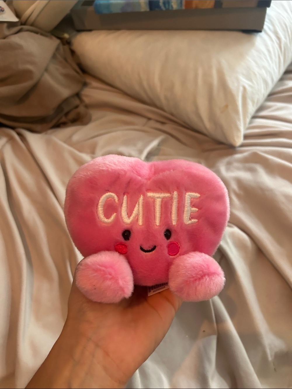 Pink Heart Plush with 'CUTIE' Embroidery